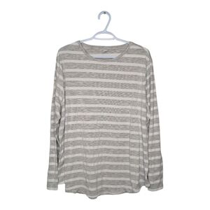 Old Navy Luxe White Grey Striped Stretch Long Sleeve Basic Top XXL